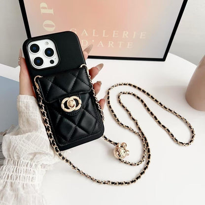Prošívané pouzdro na iPhone Crossbody s řetízkovým popruhem & Kapsa na kartu