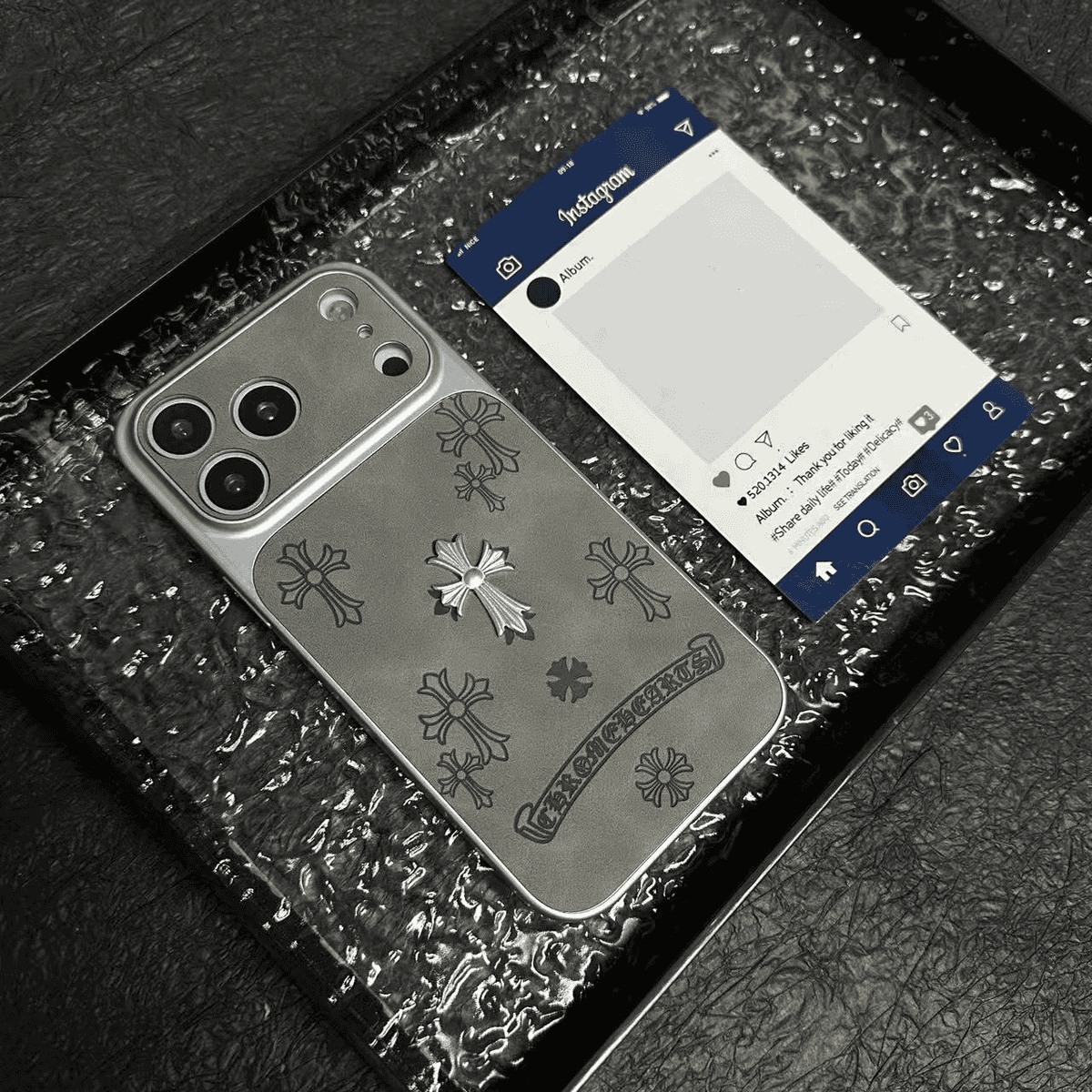 Chrome Hearts–Inspired Leather iPhone Case Premium Texture, Slim