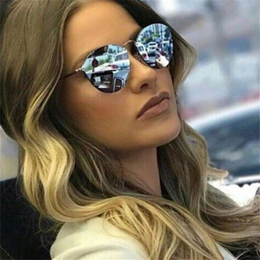 NYWOOH mačacie okuliare dámske luxusné zrkadlové slnečné okuliare dámske retro kovové okuliare bez obrúčok UV400