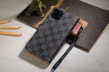 Custodia a portafoglio di lusso con monogramma per Samsung – Scacchiera nera