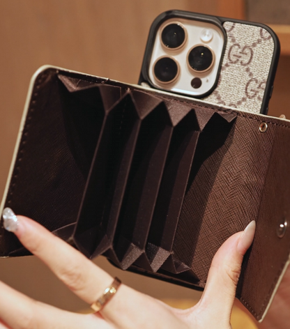 Ardchás iPhone Crossbody Préimh le Sealbhóir Cárta & Strap Gualainn
