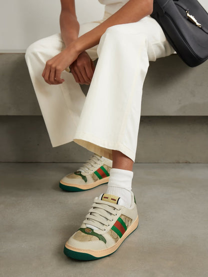 Sneakers casual a righe retrò: scarpe da strada comfort in pelle premium